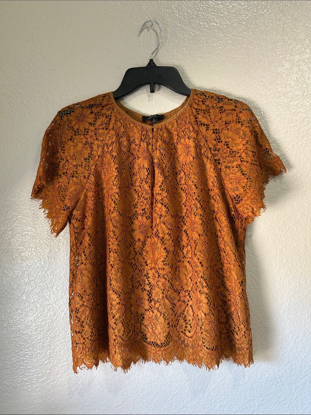 J. Crew Burnt Orange Floral Lace Short-Sleeve Blouse Sz S Fairy Core TC0052